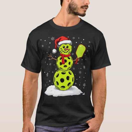 Santa Hat Snowman Xmas Funny Pickleball Lover Chri Tシャツ (正面)
