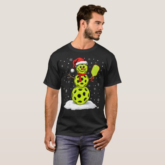 Santa Hat Snowman Xmas Funny Pickleball Lover Chri Tシャツ (正面フル)