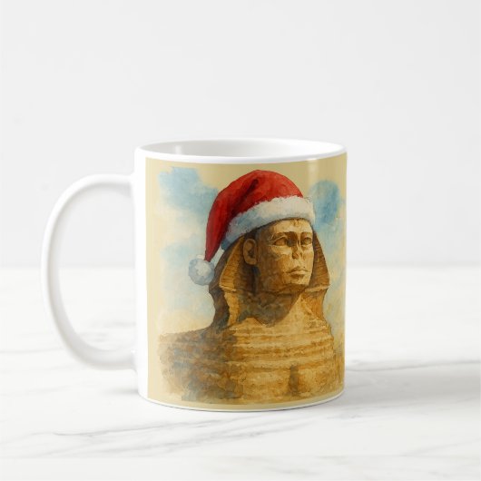 Santa Hat Sphinx Mug Egyptian Holiday コーヒーマグカップ (左)