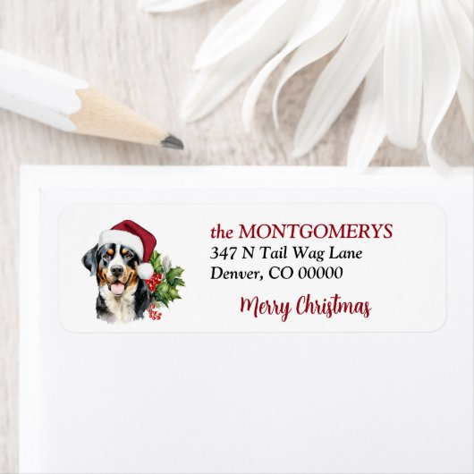 Santa Hat Swiss Mountain Dog Christmas ラベル (インサイチュ)