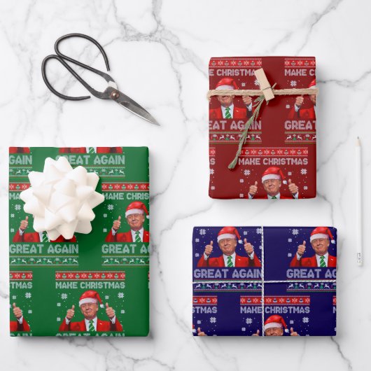 Santa Hat Trump, Trump Make Christmas Great Again ラッピングペーパーシート (正面)