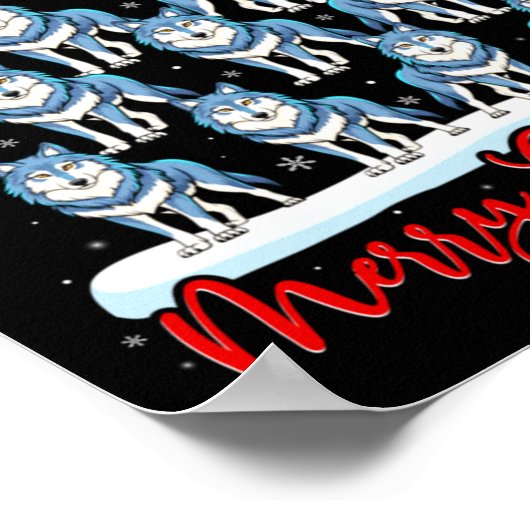 Santa Hat Ugly Xmas Funny Wolf Christmas Tree  ポスター (角)