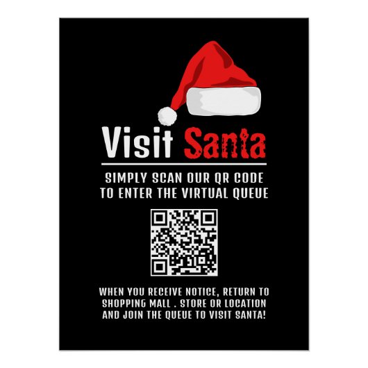 Santa Hat, Visit Santa, QR Code Queue ポスター (正面)