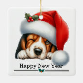 Santa Hat Winking Basset Hound Puppy Christmas セラミックオーナメント (裏面)