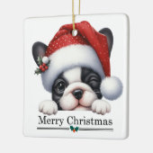 Santa Hat Winking French Bulldog Puppy Christmas セラミックオーナメント (左)