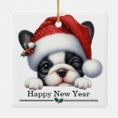 Santa Hat Winking French Bulldog Puppy Christmas セラミックオーナメント (裏面)