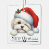 Santa Hat Winking Havanese Puppy Christmas セラミックオーナメント (左)