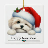 Santa Hat Winking Havanese Puppy Christmas セラミックオーナメント (裏面)