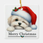 Santa Hat Winking Havanese Puppy Christmas セラミックオーナメント (正面)