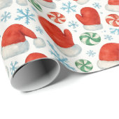 Santa Hats & Snowflakes Wrapping Paper ラッピングペーパー (ロールコーナー)