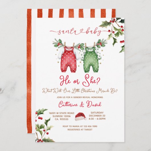 Santa He or She Christmas Gender Reveal Invitation 招待状 (正面/裏面)