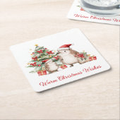 Santa Hedgehog Christmas Wishes  スクエアペーパーコースター (アングル)
