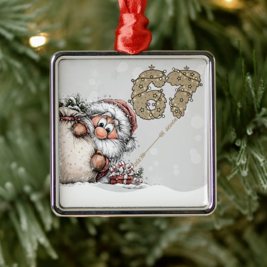 Santa Hiding from Six Seven Christmas Ornament メタルオーナメント (ツリー)