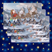 Santa & His Reindeer Christmas Dropping Gifts 3 ラッピングペーパーシート