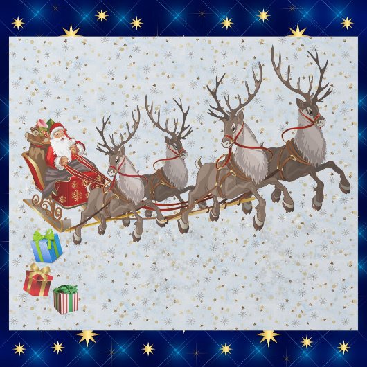 Santa & His Reindeer Flying Christmas Eve Large  ラッピングペーパー
