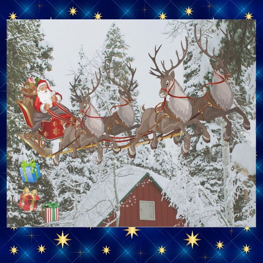 Santa & His Reindeer Flying Christmas Eve Large  ラッピングペーパー