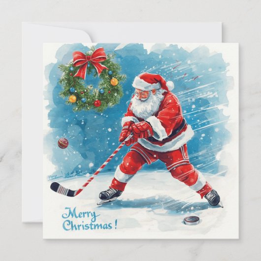 Santa Hockey Christmas Card  シーズンカード (正面)