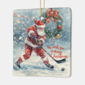 Santa Hockey Christmas Card  セラミックオーナメント (左)