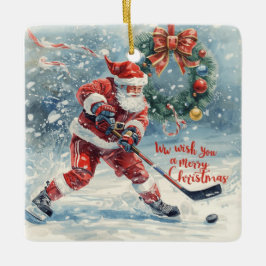 Santa Hockey Christmas Card  セラミックオーナメント