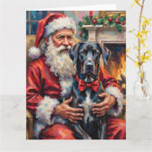Santa Holding a Great Dane Christmas Art カード (黄色い花)