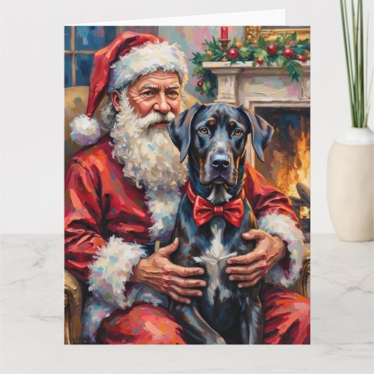 Santa Holding a Great Dane Christmas Art カード (正面)
