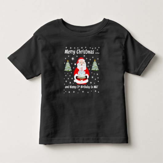 Santa Holding Birthday Cake Merry Christmas 3rd トドラーTシャツ (正面)