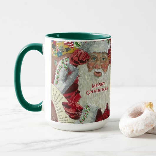 Santa Holiday 15 oz Mug Checking It Twice Green マグカップ (ドーナツ付き)