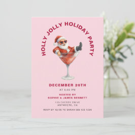 Santa Holly Jolly Christmas Party Pink & Red 招待状