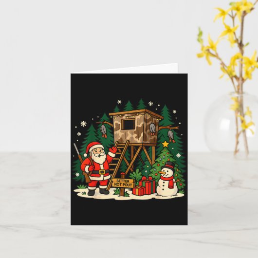 Santa Hunting Cabin Funny Christmas Better Not Ut  カード (黄色い花)