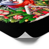 Santa Husky Christmas Floral Circle Matching Owner ポスター (角)