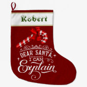 Santa I 親愛 Can Explain Candy Cane Monogram ラージクリスマスストッキング (正面)