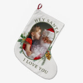 Santa I Love You Holly Pine Lozengeシェイプ写真 ラージクリスマスストッキング (正面 (吊り時))