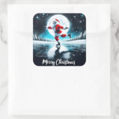 Santa Ice Skating Under the Moon スクエアシール (バッグ)