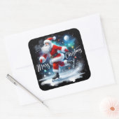 Santa Ice Skating Under the Moon Dark Background. スクエアシール (封筒)