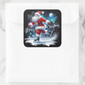 Santa Ice Skating Under the Moon Dark Background. スクエアシール (バッグ)