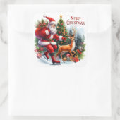 Santa Ice Skating With a Reindeer スクエアシール (バッグ)