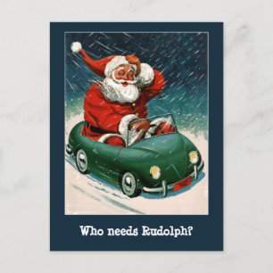 Santa in a Sports Carクリスマスカード シーズンポストカード