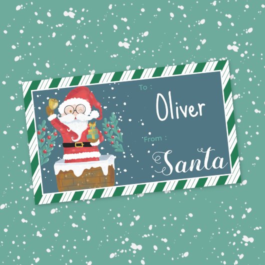 Santa in Chimney Kid Gift Tag Sticker 長方形シール