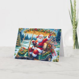 Santa in Christmas Golf Cart Holiday Card シーズンカード