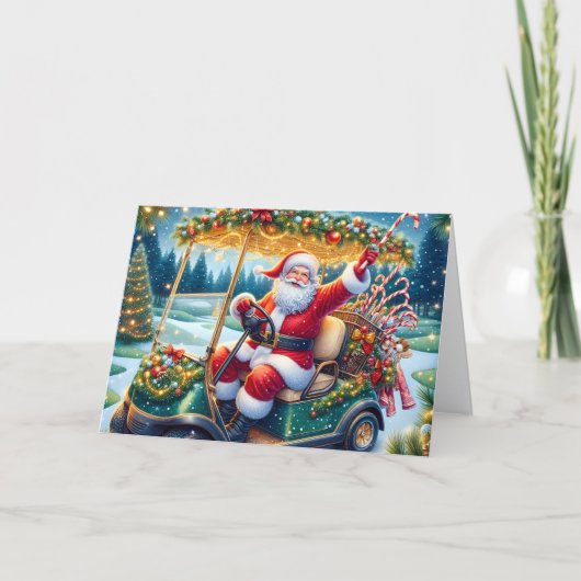 Santa in Christmas Golf Cart Holiday Card シーズンカード (正面)