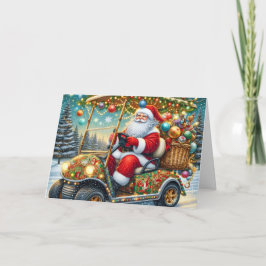 Santa in Christmas Golf Cart Holiday Card シーズンカード