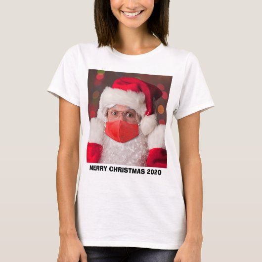 Santa in Coronavirus顔マスクユーモアTシャツ Tシャツ (正面)