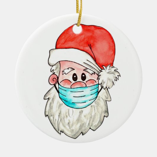 Santa in facemask christmas holiday tree dec セラミックオーナメント (正面)