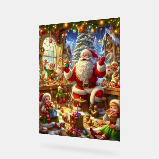 Santa in His Christmas Workshop With Toys Wall アクリルサイン (傾斜)