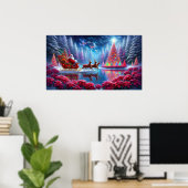 Santa in His Sleigh on Poinsettia Pond Wall Poster ポスター (ホームオフィス)
