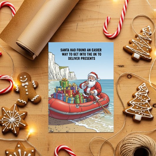  Santa in Inflatable Boat Funny Christmas Gift シーズンカード