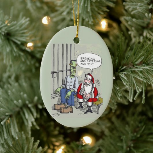 Santa In Jail oval ceramic ornament セラミックオーナメント (ツリー)