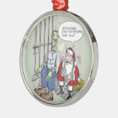 Santa In Jail round premium ornament メタルオーナメント (左)