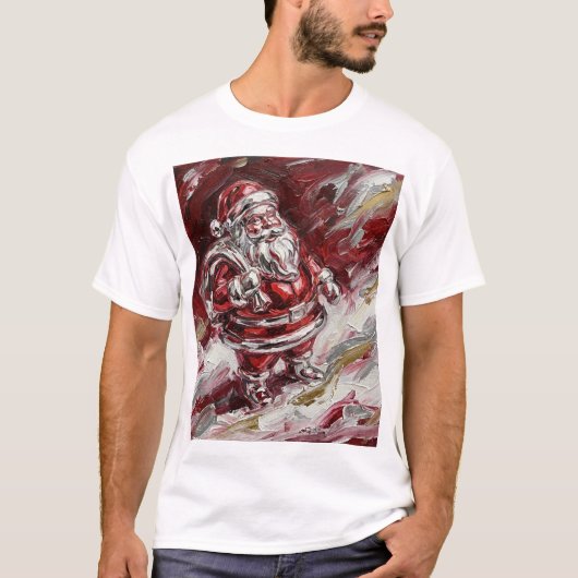 Santa in Motion – Painterly Holiday Spirit Tシャツ (正面)