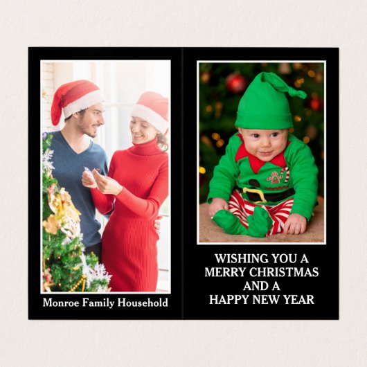 Santa In Paris家族写真クリスマスカード 名刺 (内部フラット)